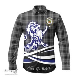 ScotsTee Shop Scottish Douglas Grey Clan Crest Tartan Alba Gu Brath Regal Lion Emblem Long Sleeve Shirt