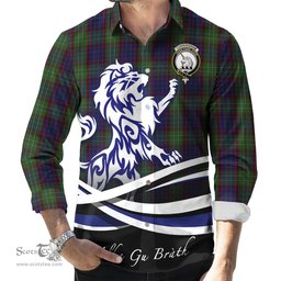 ScotsTee Shop Scottish Cunningham Hunting Clan Crest Tartan Alba Gu Brath Regal Lion Emblem Long Sleeve Shirt