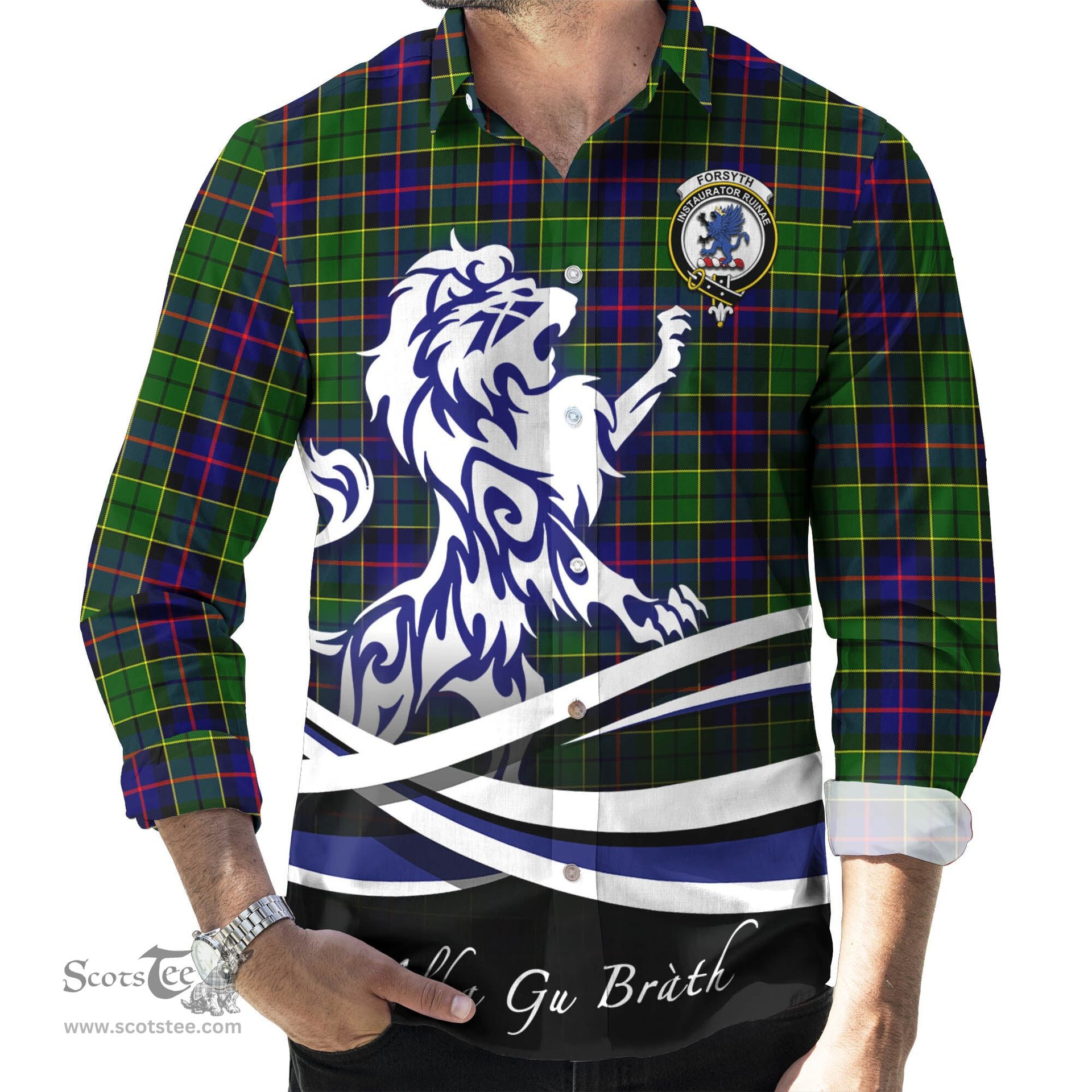 ScotsTee Shop Scottish Forsyth Modern Clan Crest Tartan Alba Gu Brath Regal Lion Emblem Long Sleeve Shirt