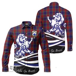 ScotsTee Shop Scottish Clark (Lion) Red Clan Crest Tartan Alba Gu Brath Regal Lion Emblem Long Sleeve Shirt