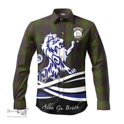ScotsTee Shop Scottish Cunningham Hunting Modern Clan Crest Tartan Alba Gu Brath Regal Lion Emblem Long Sleeve Shirt