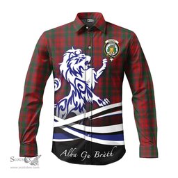 ScotsTee Shop Scottish Dundas Red Clan Crest Tartan Alba Gu Brath Regal Lion Emblem Long Sleeve Shirt