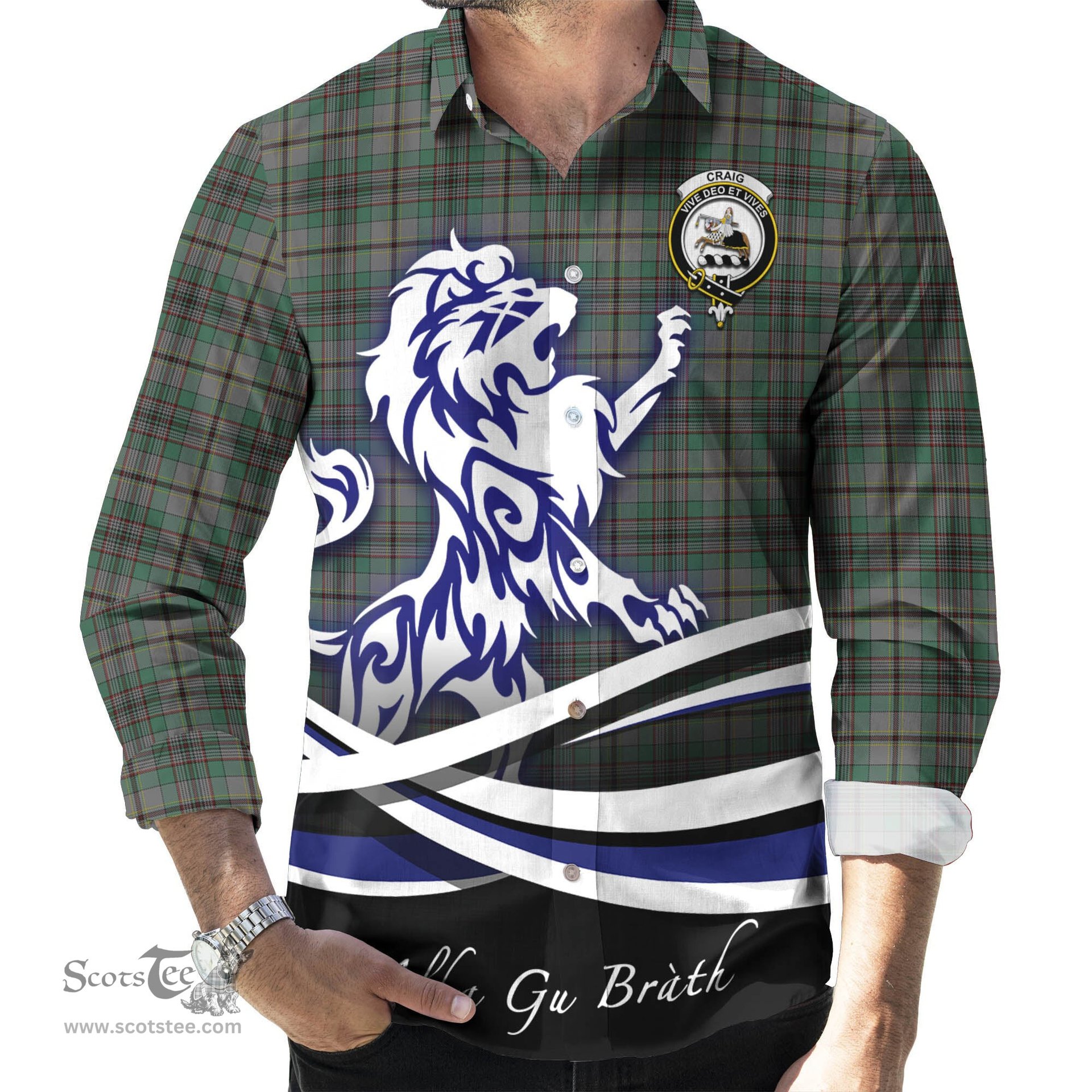 ScotsTee Shop Scottish Craig Clan Crest Tartan Alba Gu Brath Regal Lion Emblem Long Sleeve Shirt