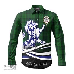 ScotsTee Shop Scottish Dunbar Hunting Clan Crest Tartan Alba Gu Brath Regal Lion Emblem Long Sleeve Shirt