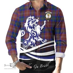 ScotsTee Shop Scottish Chisholm Hunting Modern Clan Crest Tartan Alba Gu Brath Regal Lion Emblem Long Sleeve Shirt