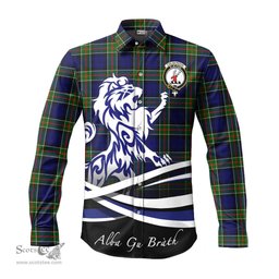 ScotsTee Shop Scottish Colquhoun Modern Clan Crest Tartan Alba Gu Brath Regal Lion Emblem Long Sleeve Shirt