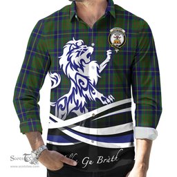 ScotsTee Shop Scottish Cameron of Lochiel Hunting Clan Crest Tartan Alba Gu Brath Regal Lion Emblem Long Sleeve Shirt