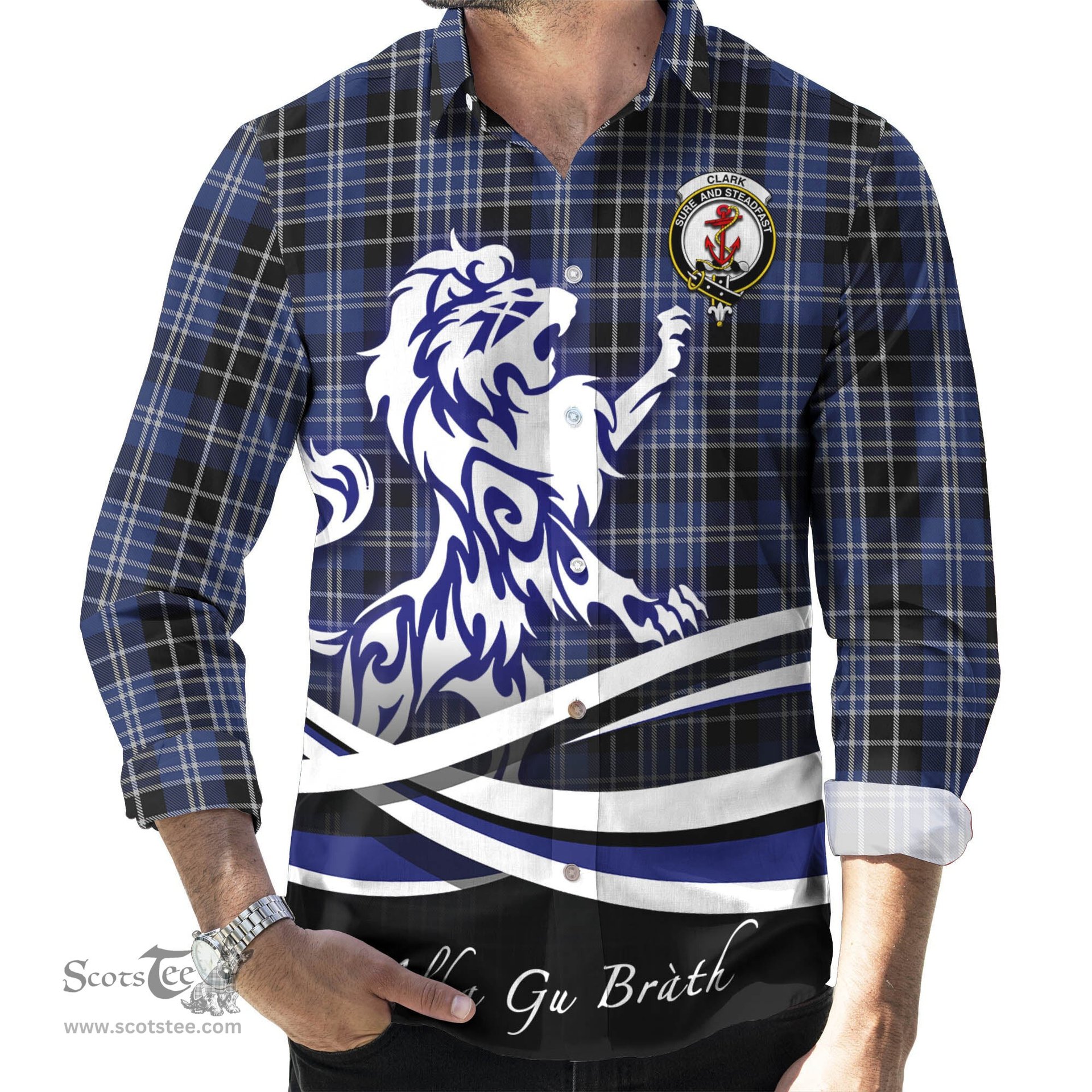 ScotsTee Shop Scottish Clark Clan Crest Tartan Alba Gu Brath Regal Lion Emblem Long Sleeve Shirt