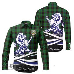 ScotsTee Shop Scottish Douglas Black Clan Crest Tartan Alba Gu Brath Regal Lion Emblem Long Sleeve Shirt