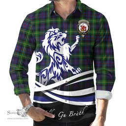 ScotsTee Shop Scottish Farquharson Clan Crest Tartan Alba Gu Brath Regal Lion Emblem Long Sleeve Shirt