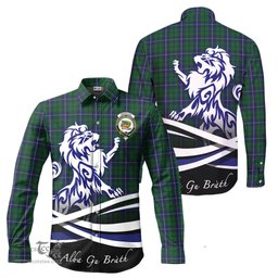 ScotsTee Shop Scottish Douglas Green Clan Crest Tartan Alba Gu Brath Regal Lion Emblem Long Sleeve Shirt