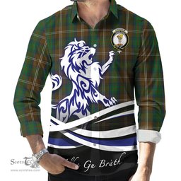 ScotsTee Shop Scottish Chisholm Hunting Clan Crest Tartan Alba Gu Brath Regal Lion Emblem Long Sleeve Shirt