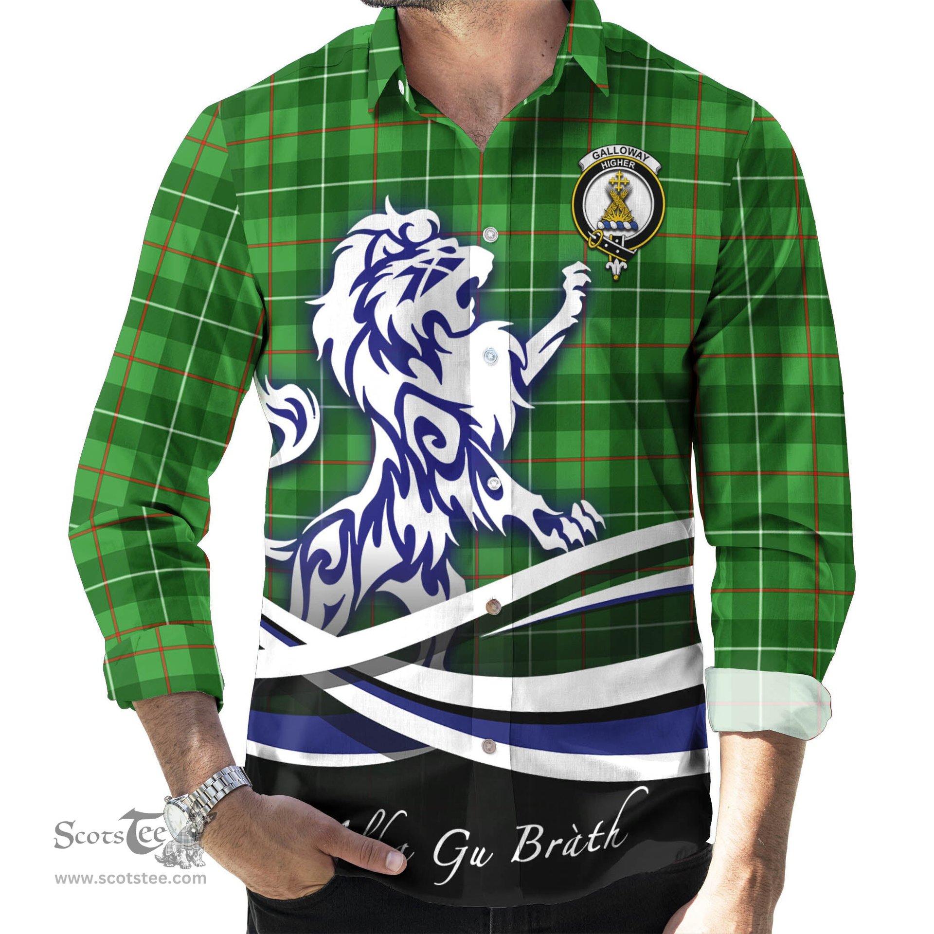 ScotsTee Shop Scottish Galloway Clan Crest Tartan Alba Gu Brath Regal Lion Emblem Long Sleeve Shirt