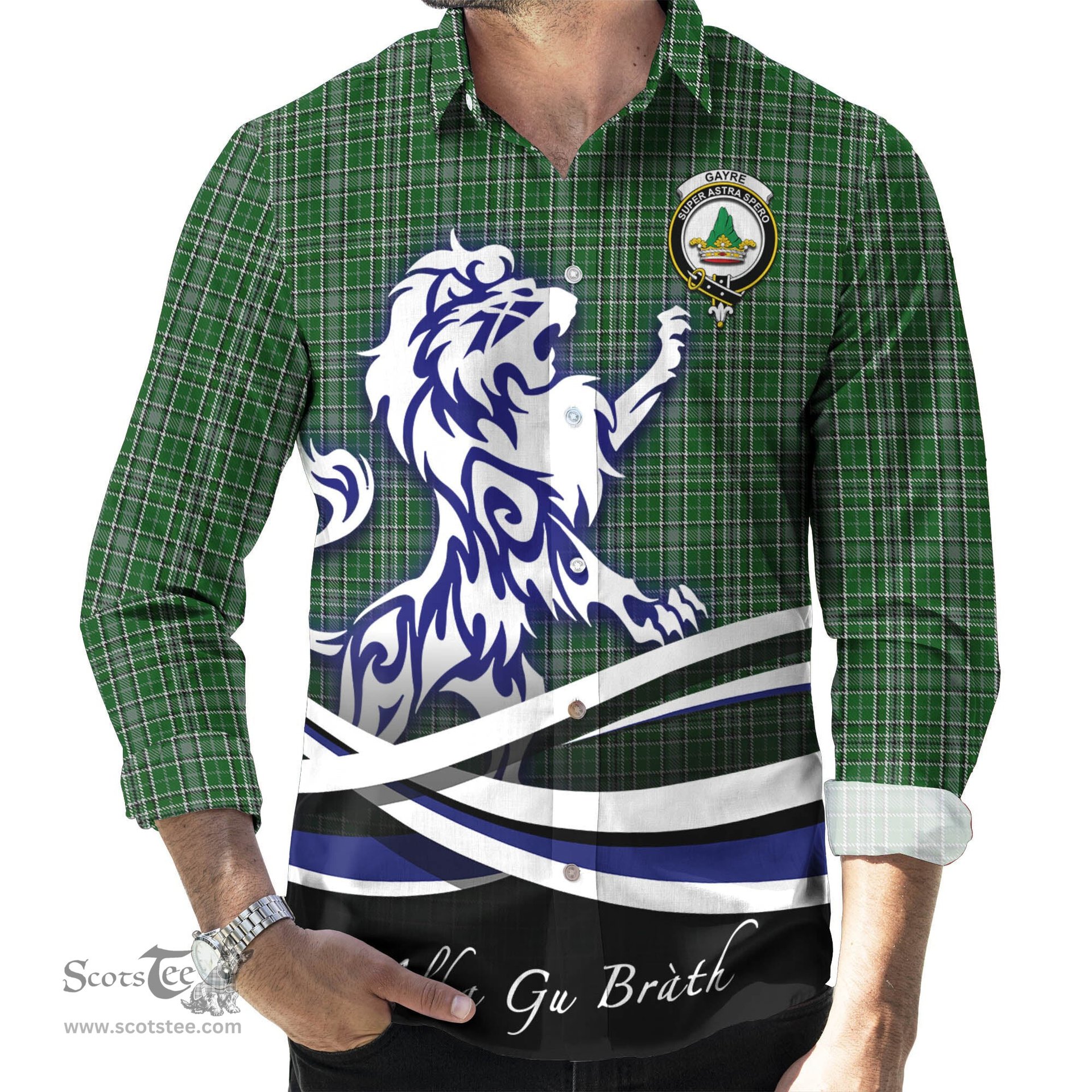 ScotsTee Shop Scottish Gayre Dress Clan Crest Tartan Alba Gu Brath Regal Lion Emblem Long Sleeve Shirt