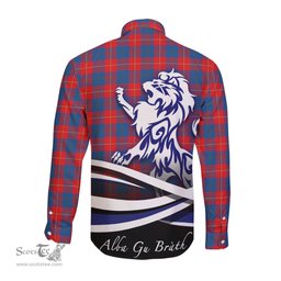 ScotsTee Shop Scottish Galloway Red Clan Crest Tartan Alba Gu Brath Regal Lion Emblem Long Sleeve Shirt