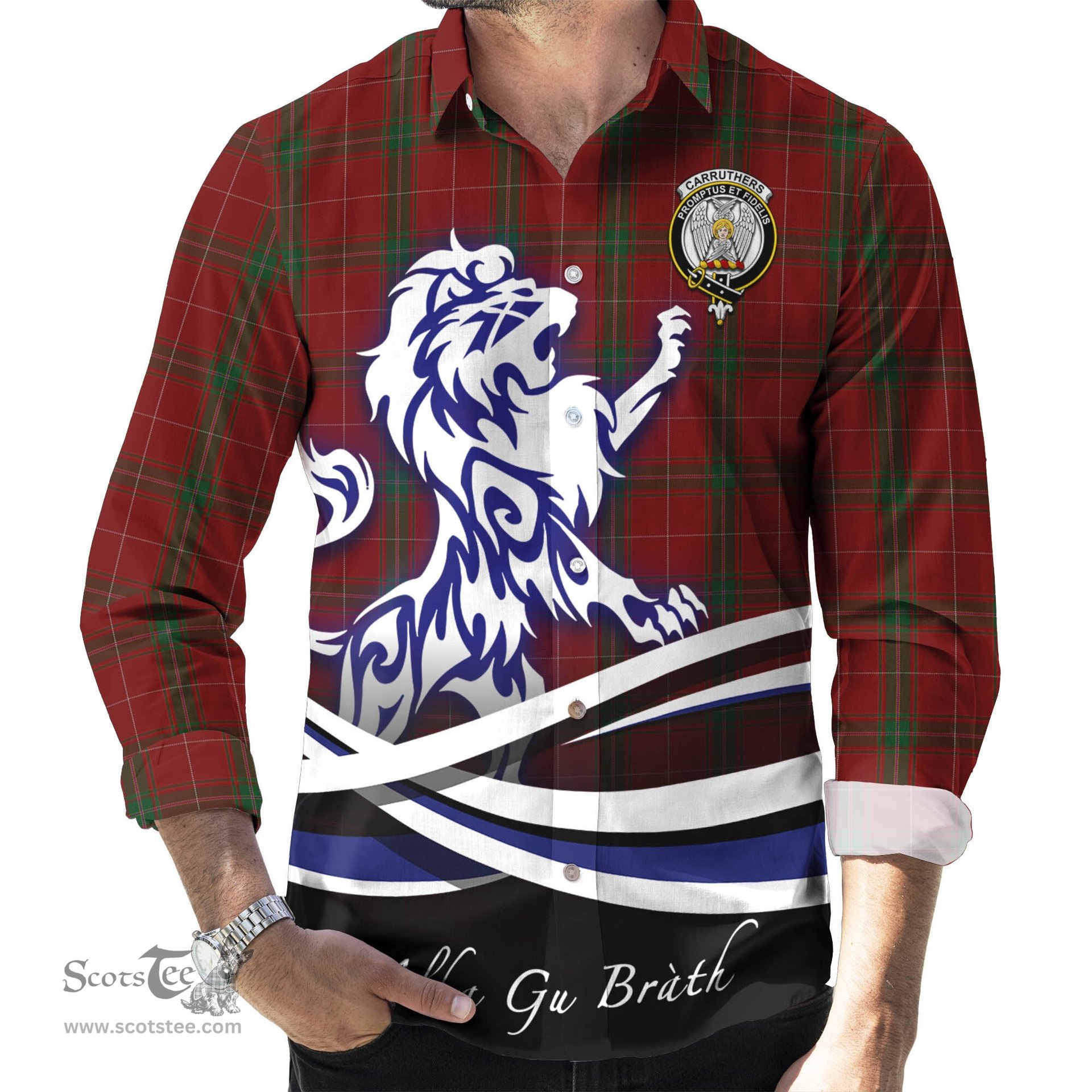ScotsTee Shop Scottish Carruthers Clan Crest Tartan Alba Gu Brath Regal Lion Emblem Long Sleeve Shirt