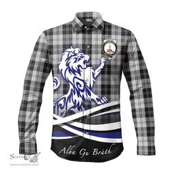 ScotsTee Shop Scottish Erskine Black and White Clan Crest Tartan Alba Gu Brath Regal Lion Emblem Long Sleeve Shirt