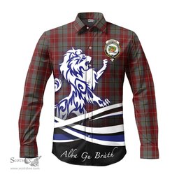 ScotsTee Shop Scottish Douglas Ancient Red Clan Crest Tartan Alba Gu Brath Regal Lion Emblem Long Sleeve Shirt