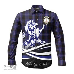 ScotsTee Shop Scottish Dunlop Clan Crest Tartan Alba Gu Brath Regal Lion Emblem Long Sleeve Shirt