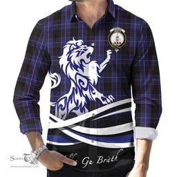 ScotsTee Shop Scottish Dunlop Clan Crest Tartan Alba Gu Brath Regal Lion Emblem Long Sleeve Shirt