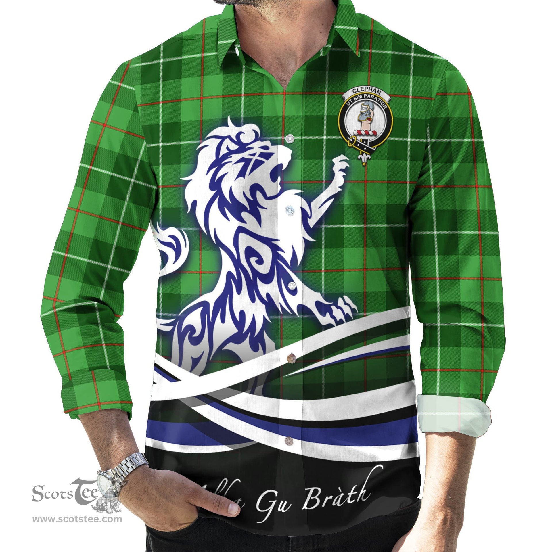 ScotsTee Shop Scottish Clephan Clan Crest Tartan Alba Gu Brath Regal Lion Emblem Long Sleeve Shirt