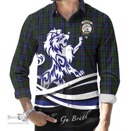 ScotsTee Shop Scottish Fletcher Clan Crest Tartan Alba Gu Brath Regal Lion Emblem Long Sleeve Shirt