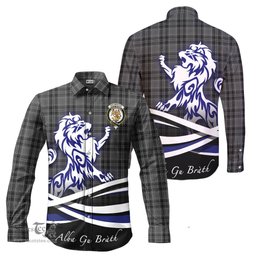 ScotsTee Shop Scottish Drummond Grey Clan Crest Tartan Alba Gu Brath Regal Lion Emblem Long Sleeve Shirt