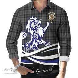ScotsTee Shop Scottish Drummond Grey Clan Crest Tartan Alba Gu Brath Regal Lion Emblem Long Sleeve Shirt