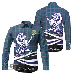 ScotsTee Shop Scottish Douglas Modern Clan Crest Tartan Alba Gu Brath Regal Lion Emblem Long Sleeve Shirt