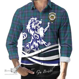 ScotsTee Shop Scottish Douglas Modern Clan Crest Tartan Alba Gu Brath Regal Lion Emblem Long Sleeve Shirt