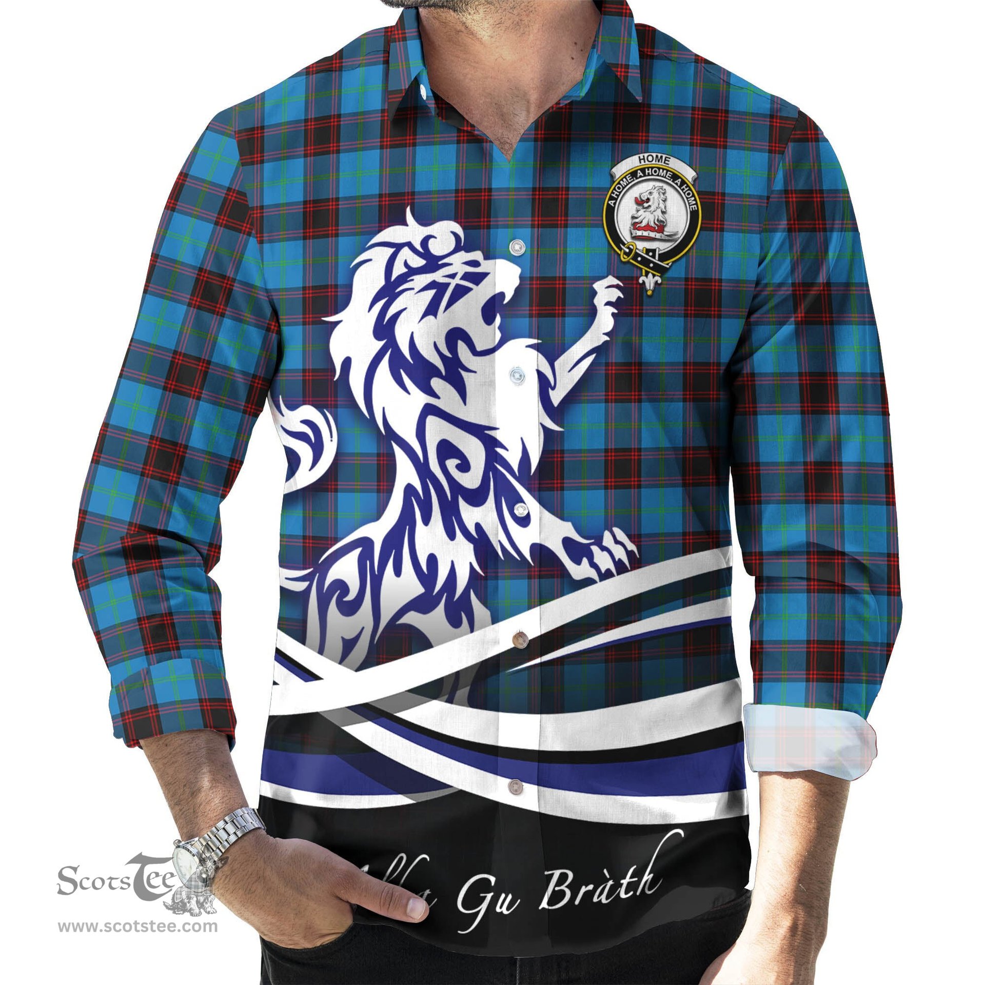 ScotsTee Shop Scottish Home Ancient Clan Crest Tartan Alba Gu Brath Regal Lion Emblem Long Sleeve Shirt