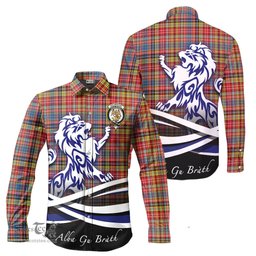 ScotsTee Shop Scottish Drummond of Strathallan Modern Clan Crest Tartan Alba Gu Brath Regal Lion Emblem Long Sleeve Shirt