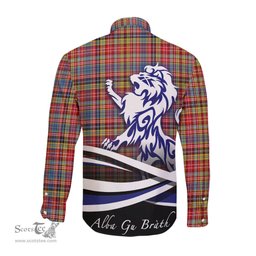 ScotsTee Shop Scottish Drummond of Strathallan Modern Clan Crest Tartan Alba Gu Brath Regal Lion Emblem Long Sleeve Shirt