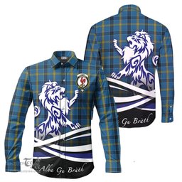 ScotsTee Shop Scottish Laing Clan Crest Tartan Alba Gu Brath Regal Lion Emblem Long Sleeve Shirt