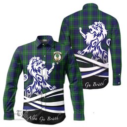 ScotsTee Shop Scottish Hamilton Green Hunting Clan Crest Tartan Alba Gu Brath Regal Lion Emblem Long Sleeve Shirt