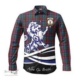 ScotsTee Shop Scottish Gordon Red Clan Crest Tartan Alba Gu Brath Regal Lion Emblem Long Sleeve Shirt