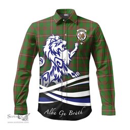 ScotsTee Shop Scottish MacKinnon Hunting Modern Clan Crest Tartan Alba Gu Brath Regal Lion Emblem Long Sleeve Shirt