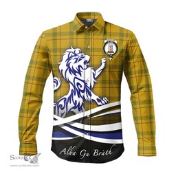 ScotsTee Shop Scottish Houston Clan Crest Tartan Alba Gu Brath Regal Lion Emblem Long Sleeve Shirt