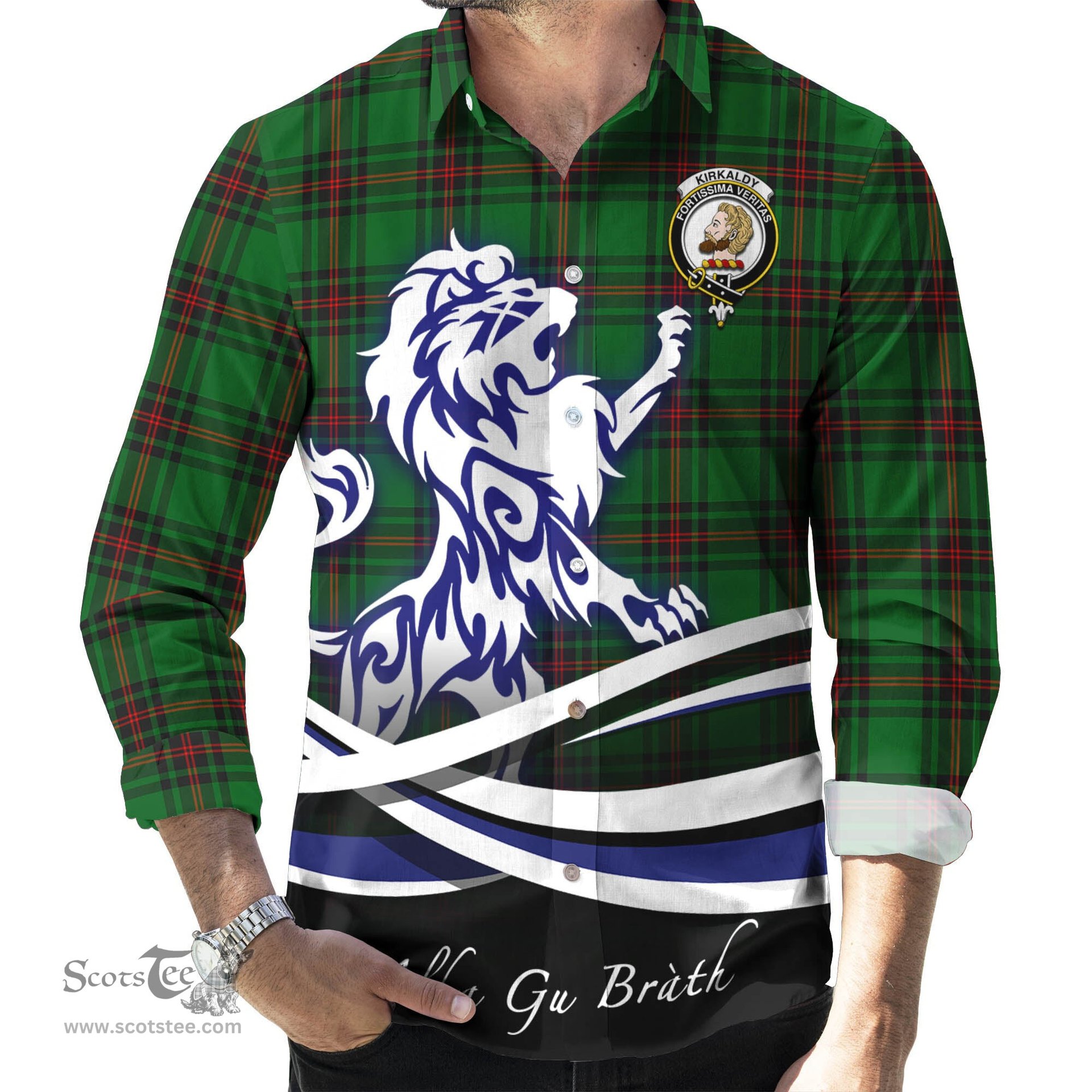 ScotsTee Shop Scottish Kirkaldy Clan Crest Tartan Alba Gu Brath Regal Lion Emblem Long Sleeve Shirt