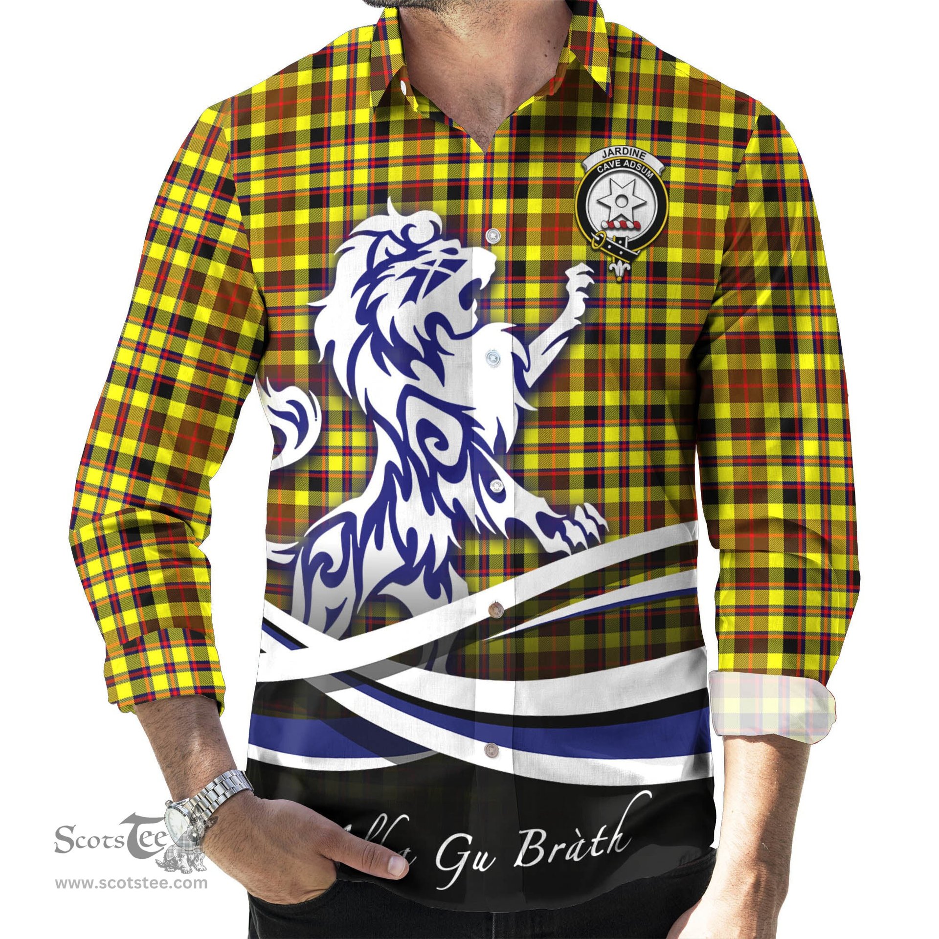 ScotsTee Shop Scottish Jardine Modern Clan Crest Tartan Alba Gu Brath Regal Lion Emblem Long Sleeve Shirt