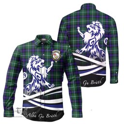 ScotsTee Shop Scottish MacDonald of the Isles Hunting Modern Clan Crest Tartan Alba Gu Brath Regal Lion Emblem Long Sleeve Shirt