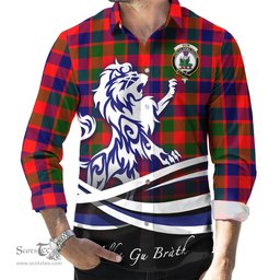 ScotsTee Shop Scottish Gow of Skeoch Clan Crest Tartan Alba Gu Brath Regal Lion Emblem Long Sleeve Shirt
