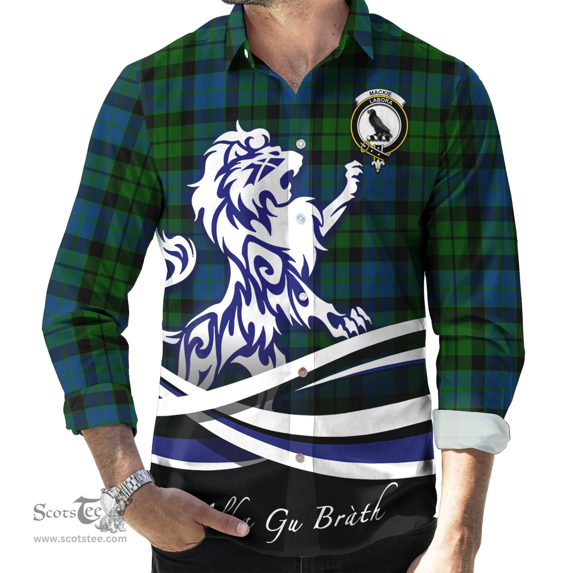 ScotsTee Shop Scottish MacKie Clan Crest Tartan Alba Gu Brath Regal Lion Emblem Long Sleeve Shirt