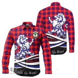 ScotsTee Shop Scottish Hamilton Modern Clan Crest Tartan Alba Gu Brath Regal Lion Emblem Long Sleeve Shirt