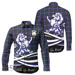 ScotsTee Shop Scottish Hunter Modern Clan Crest Tartan Alba Gu Brath Regal Lion Emblem Long Sleeve Shirt