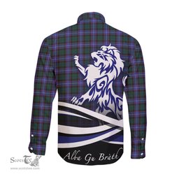 ScotsTee Shop Scottish Hunter Modern Clan Crest Tartan Alba Gu Brath Regal Lion Emblem Long Sleeve Shirt