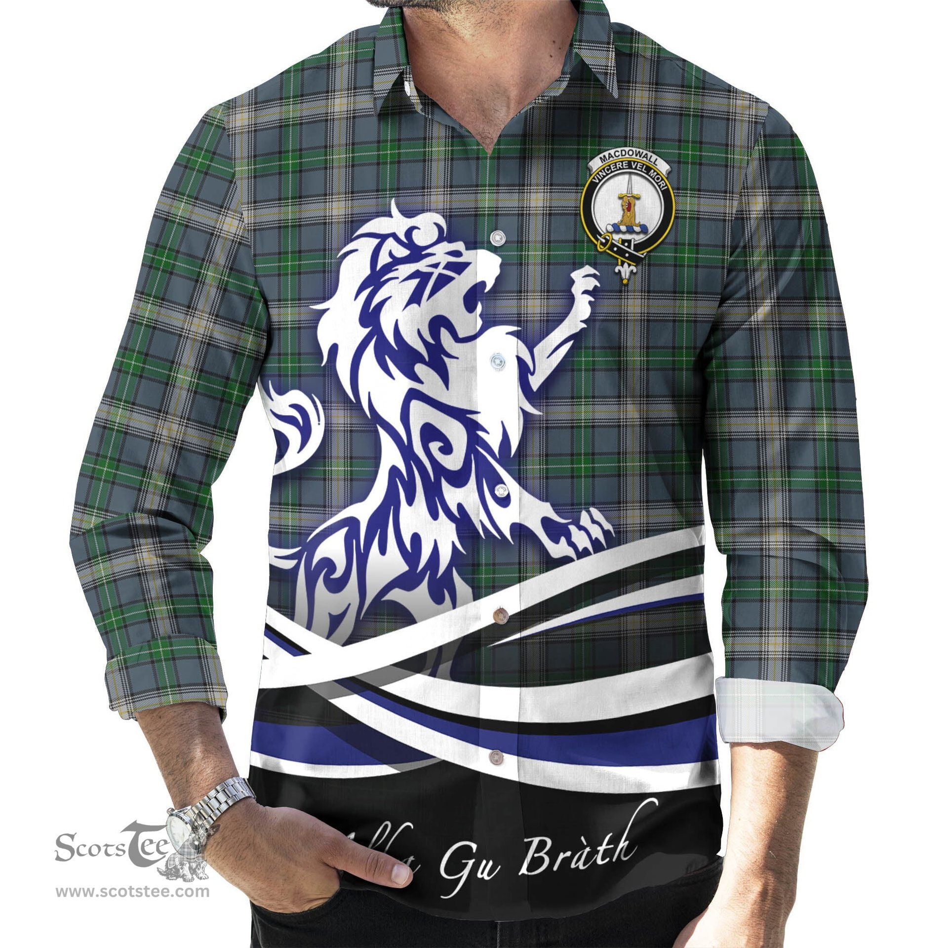 ScotsTee Shop Scottish MacDowall Clan Crest Tartan Alba Gu Brath Regal Lion Emblem Long Sleeve Shirt