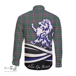 ScotsTee Shop Scottish MacFarlane Hunting Ancient Clan Crest Tartan Alba Gu Brath Regal Lion Emblem Long Sleeve Shirt