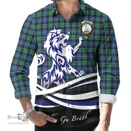 ScotsTee Shop Scottish Hunter Ancient Clan Crest Tartan Alba Gu Brath Regal Lion Emblem Long Sleeve Shirt