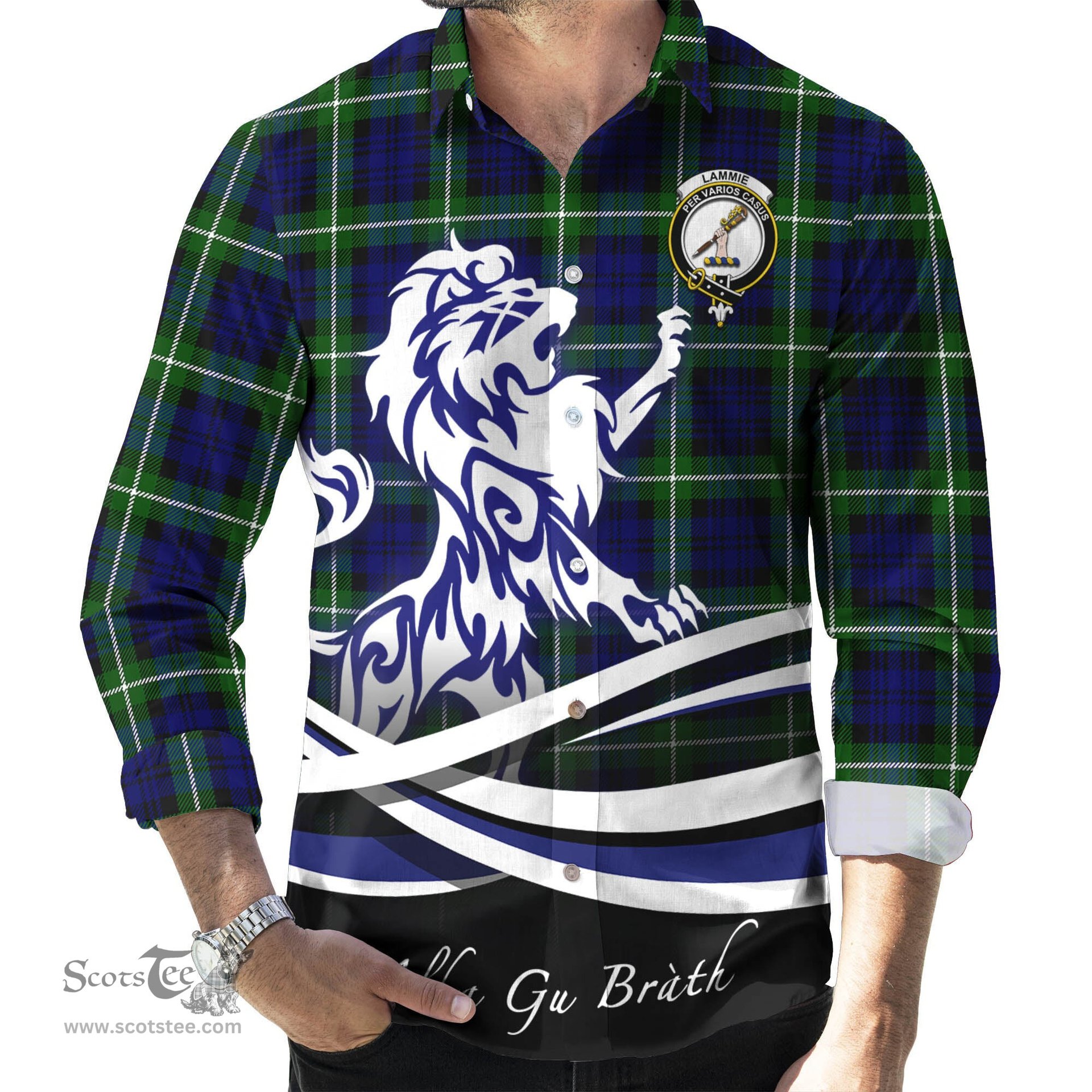 ScotsTee Shop Scottish Lammie Clan Crest Tartan Alba Gu Brath Regal Lion Emblem Long Sleeve Shirt